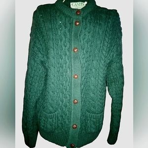 Vintage Cashs of Ireland Green Cardigan Fishermans Sweater sz Small (oversized)
